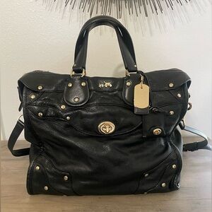Black COACH Rhyder 33 Leather Satchel w/crossbody strap & duster bag.